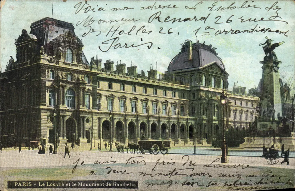 PARIS - O Louvre e o Monumento de Gambetta — editor desconhecido, número de série não visível - Frente