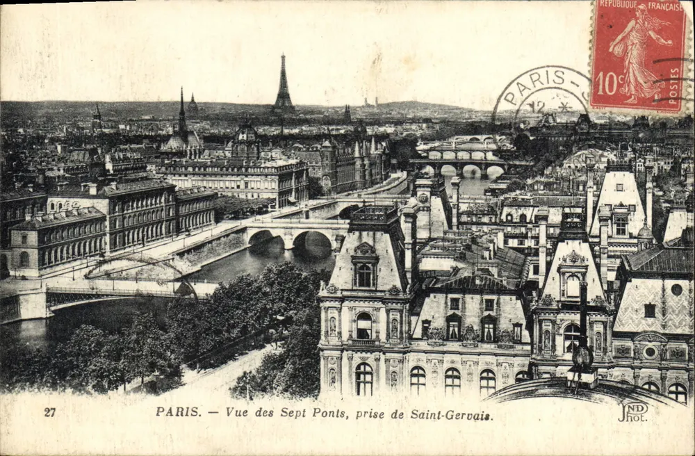 PARIS — Ansicht der Sieben Brücken, aufgenommen von Saint-Gervais — JND hot. n°27 - Vorderseite