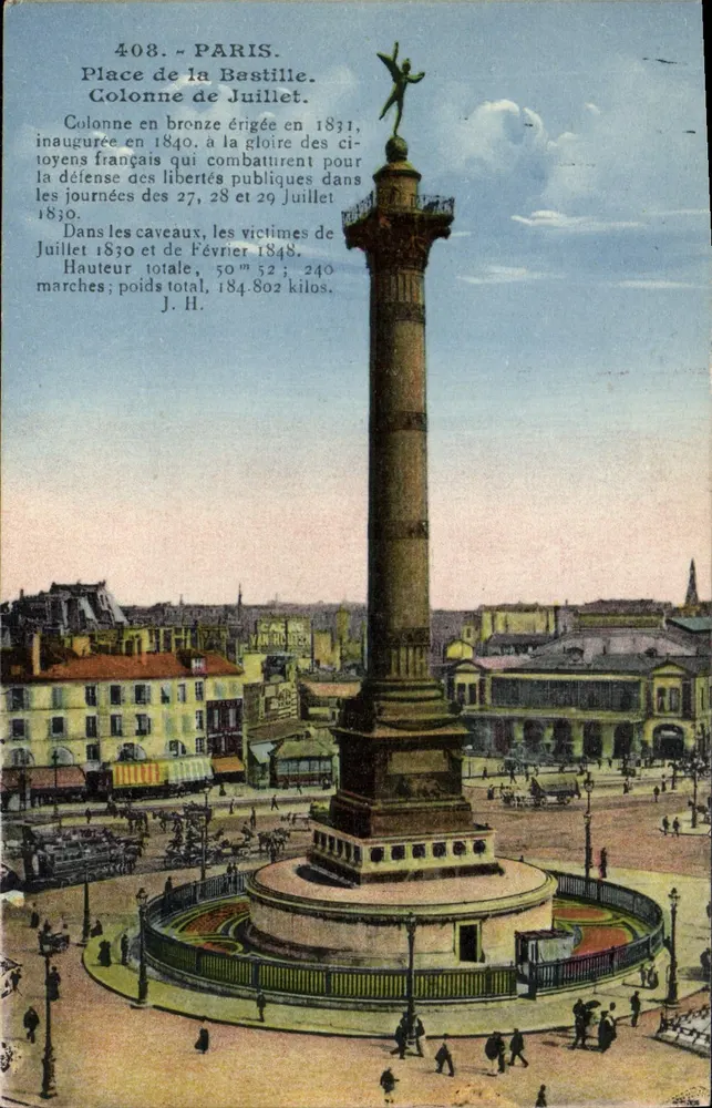 Paris. Place de la Bastille — Säule vom Juli — Verlag L. Borsson, Paris, n° 408 - Vorderseite