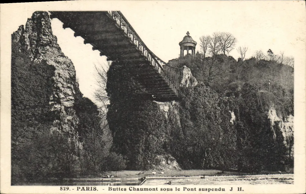 Buttes Chaumont unter der Hängebrücke — Paris — J. H. — n° 829 - Vorderseite