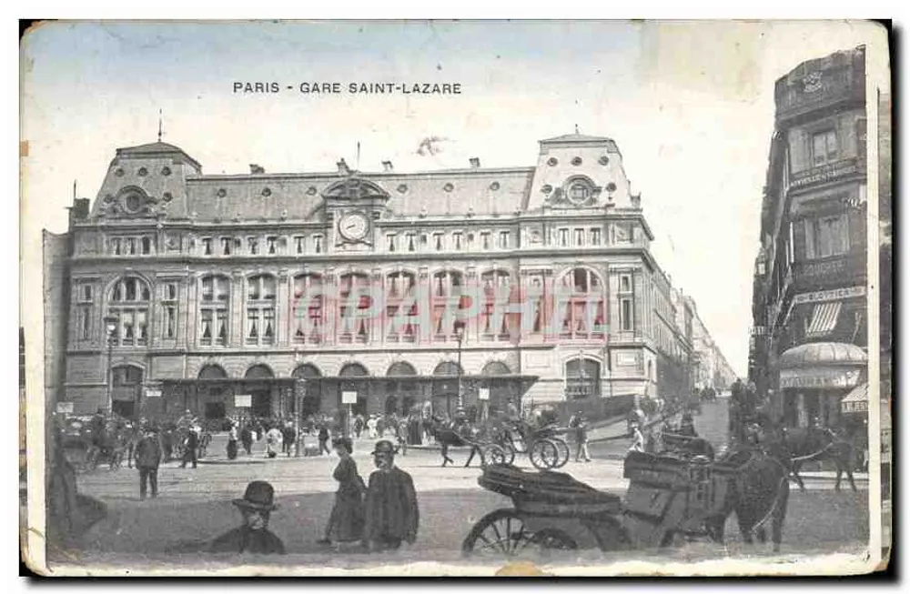 Paris - Estação Saint-Lazare — vista do edifício e da praça — editor não identificado - Frente