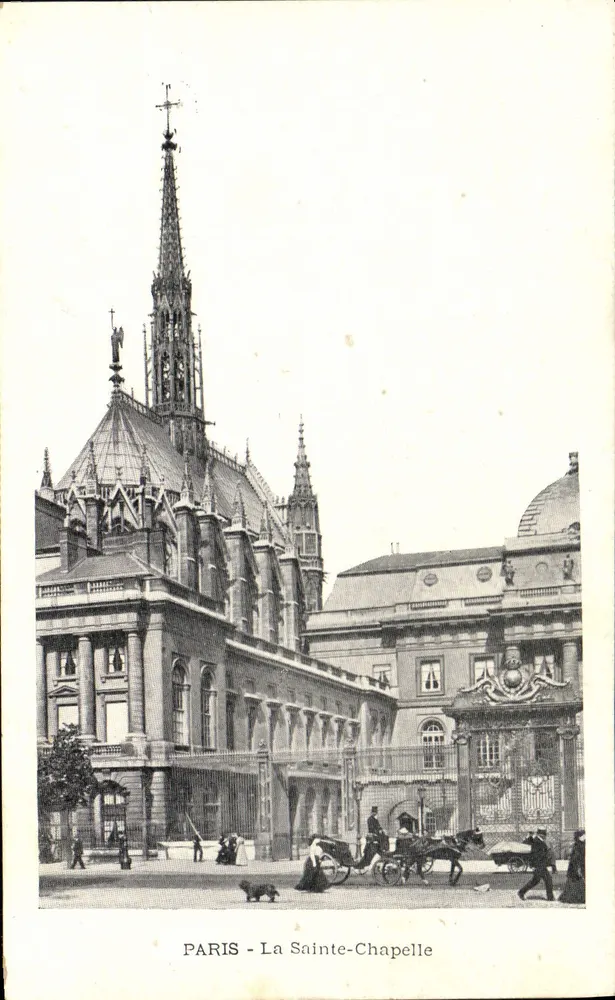 PARIS - A Santa Capela — vista do edifício com carruagem e pedestres - Frente