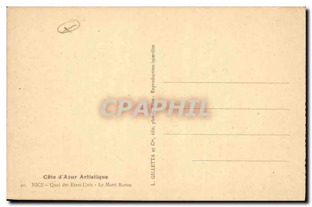Ansicht der Promenade des Anglais in Nice — Grand Hotel — Verlag L. Gilletta & Cie, Nr. 40 - Rückseite
