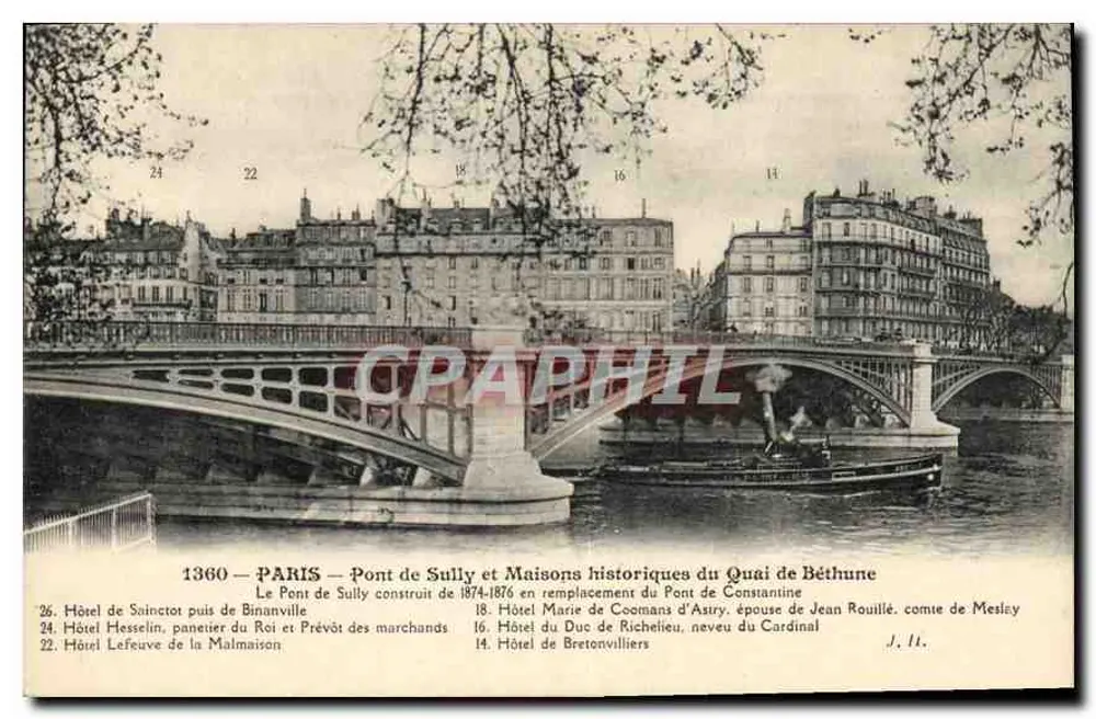 Paris — Brücke von Sully und historische Gebäude am Kai von Béthune — J. Hauser, Paris - Vorderseite