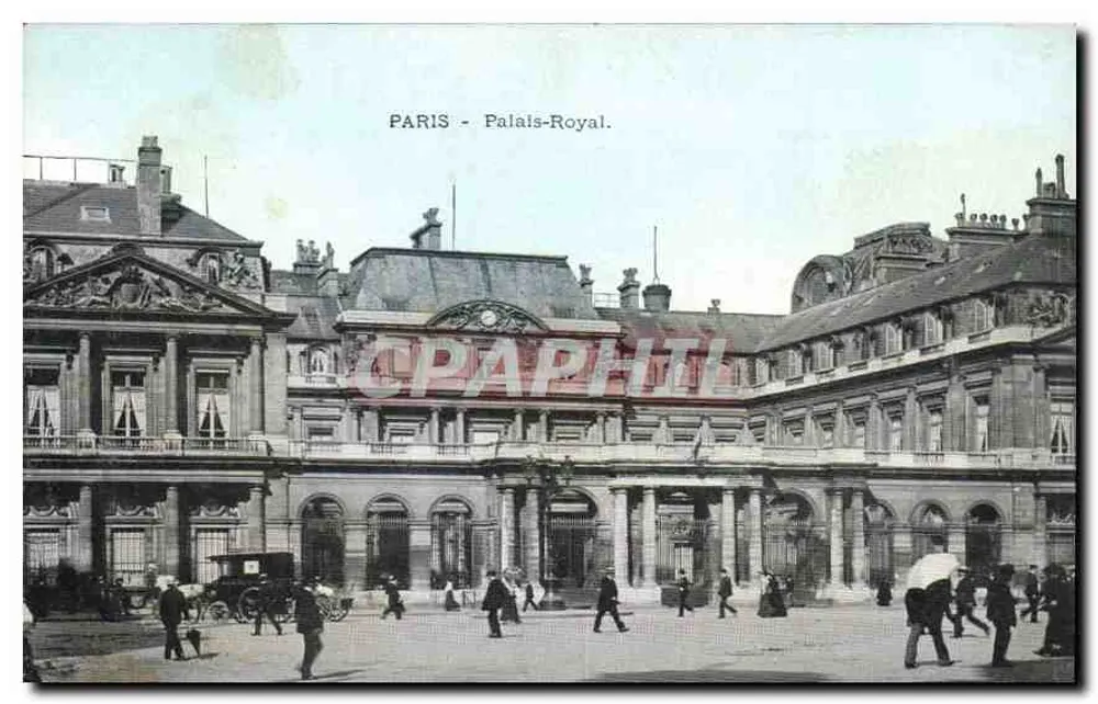 Paris - Palais-Royal — vista da praça com pedestres e carruagem a cavalo — editor não indicado, número de série não visível - Frente
