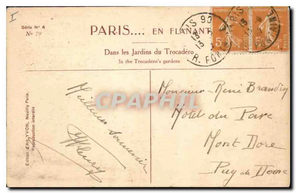 Paris — Jardins du Trocadéro — Édition de l'art YVON, série N°4, n°79 - Rückseite