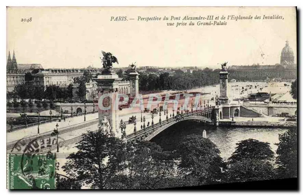 Paris — Perspektive des Pont Alexandre-III und der Esplanade des Invalides, Aufnahme vom Grand Palais — n° 2048 - Vorderseite