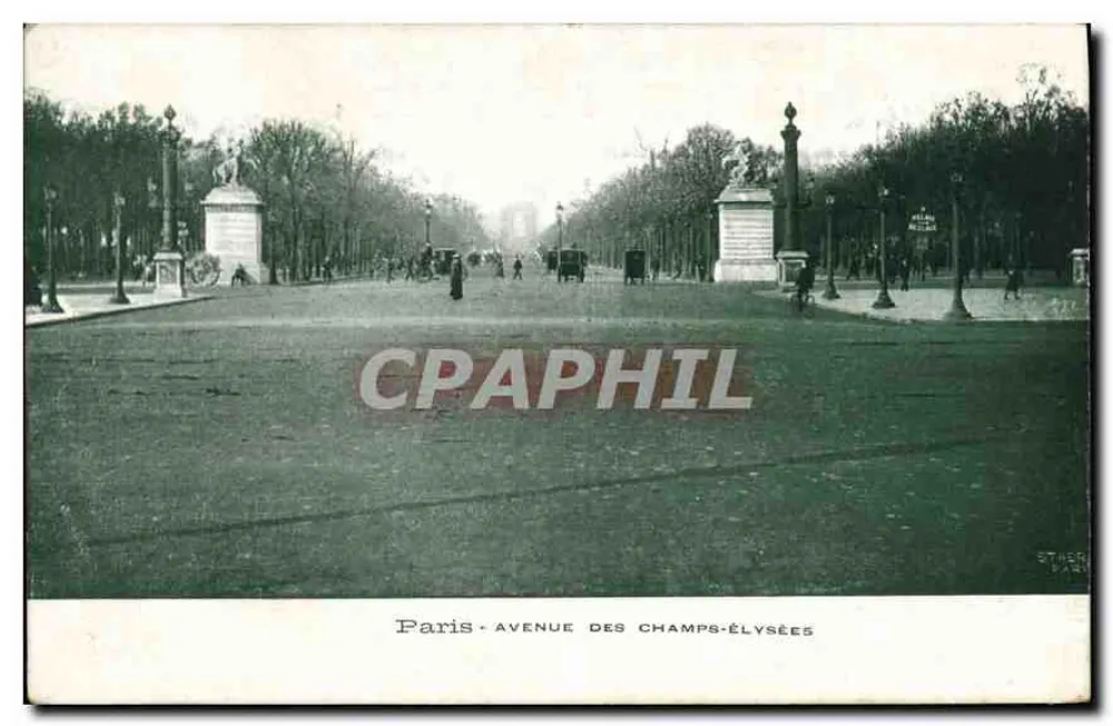 Paris - Avenida dos Campos Elísios — vista panorâmica com colunas e árvores — editor ST. HER, n° 743 - Frente
