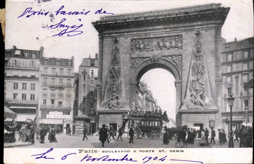 Paris - Boulevard & Porta Saint-Denis — vista do arco do triunfo — editor não identificado - Frente