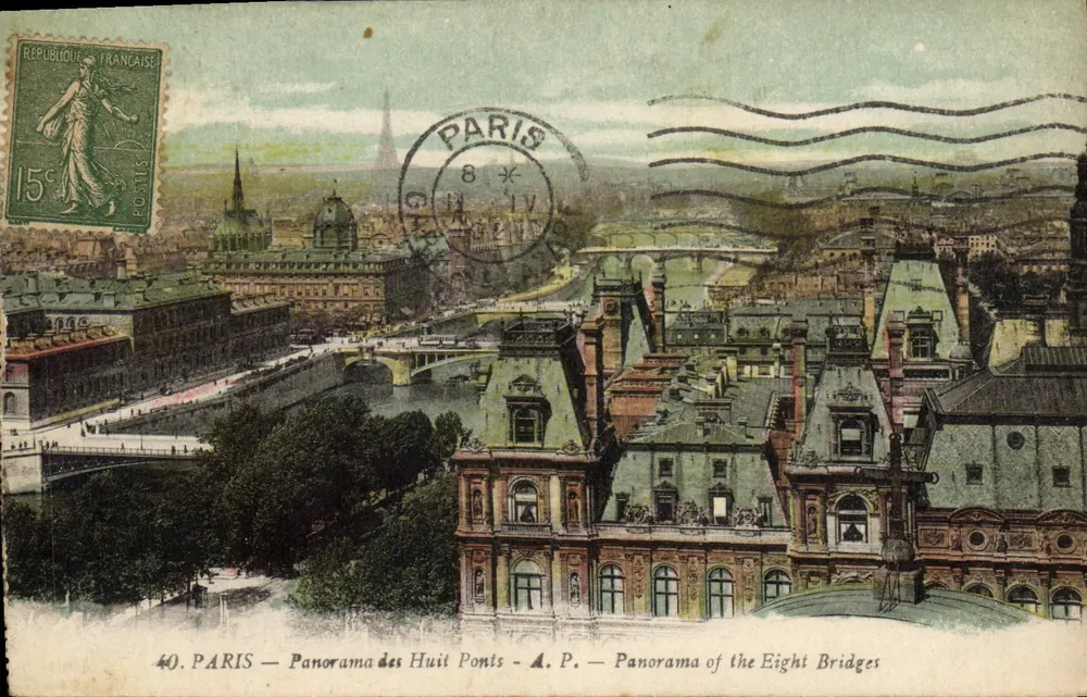 PARIS — Panorama dos Oito Pontes — A.P. — Panorama of the Eight Bridges — J. Cornault et E. Papet, editor, Tours - Frente