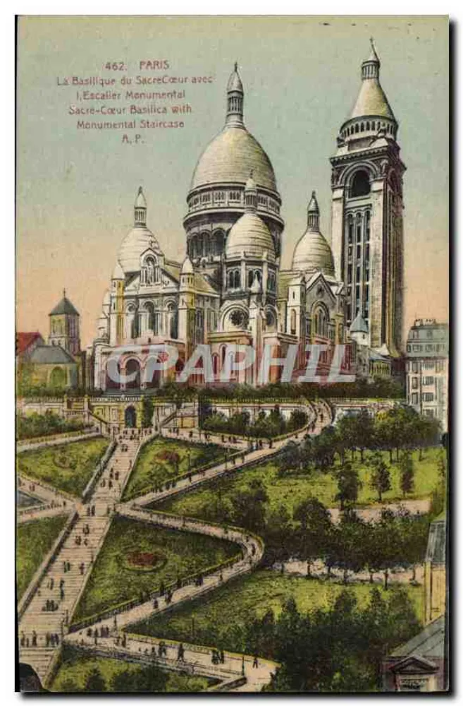 Paris — Basilika des Heiligen Herzens mit dem Monumentalen Treppenaufgang — A.P. n°462 - Vorderseite