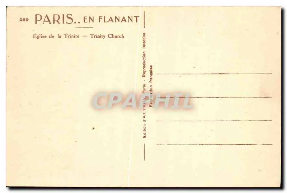 Igreja da Trindade — Paris — Edição de Arte YV017 - Verso