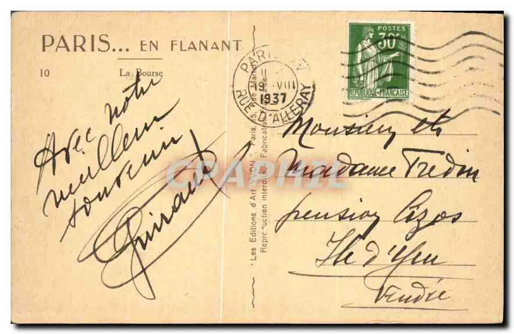Praça da Bolsa — Paris — Les Éditions d'Art Avon - Verso