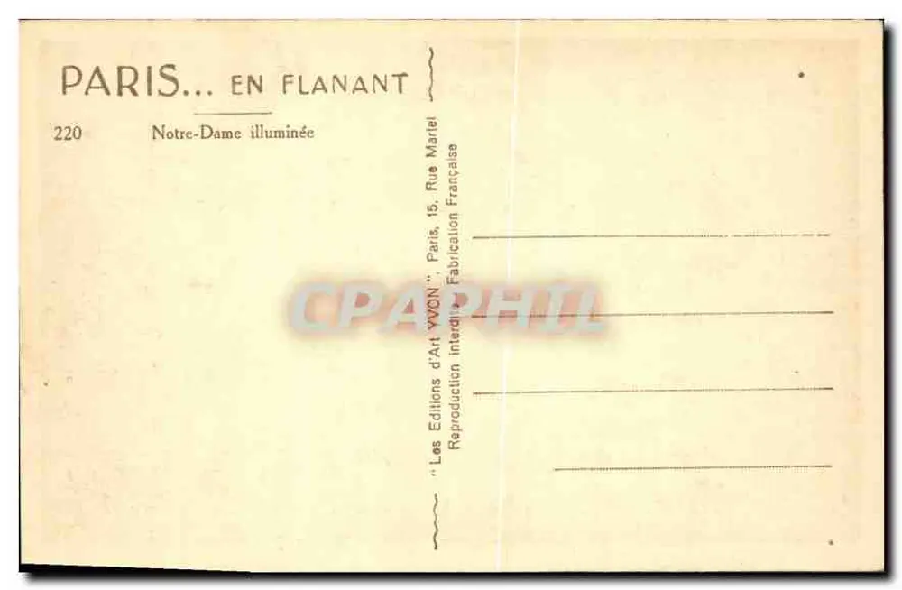 Nossa Senhora de Paris — iluminada — Edições d'Art YVON, n°220 - Verso