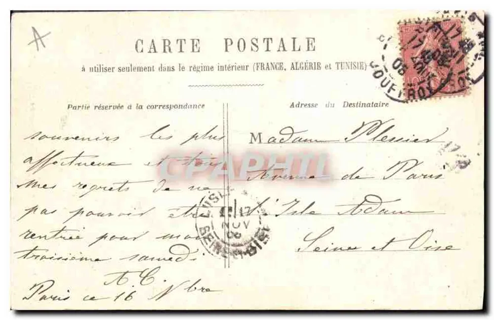 Ministério da Guerra — Paris — H. L. - Verso