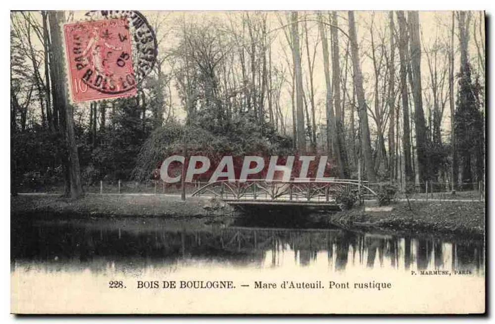 Bois de Boulogne — Mare d'Auteuil. Pont rustique — P. Marmuse, Parigi, n° 228 - Recto