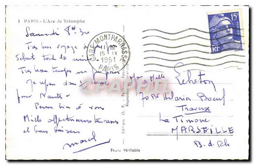 Paryż - Arc de Triomphe — Wydawnictwo O.P. Paryż, nr 1 - Rewers
