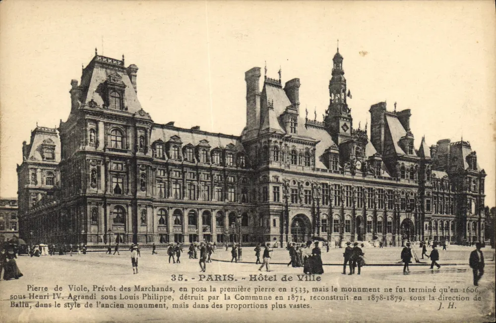 Paris - Hotel de Ville — História e reconstrução — J. H. (editor ?) - Frente