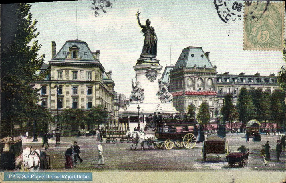 Paris, Praça da República — estátua da República — editor S. Bellier n°234 - Frente