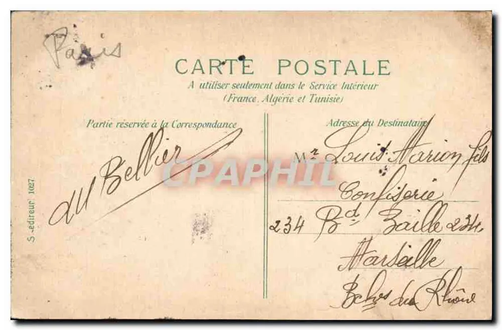 Paris, Praça da República — estátua da República — editor S. Bellier n°234 - Verso