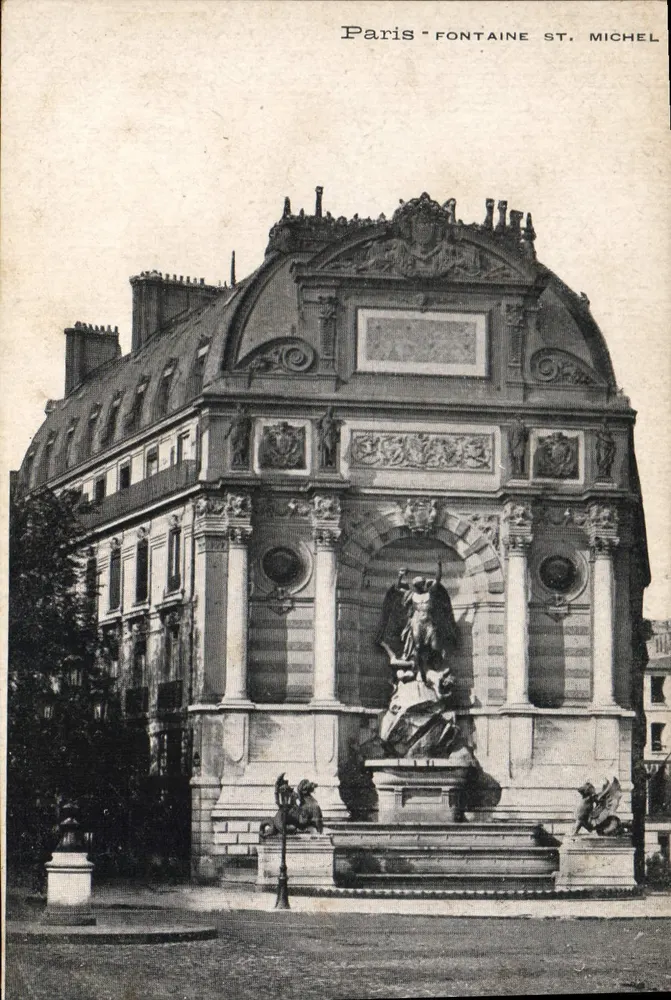 Parijs - Fontaine St. Michel — uitzicht op de beeldhouwwerkversierde fontein — onbekende uitgever - Voorkant