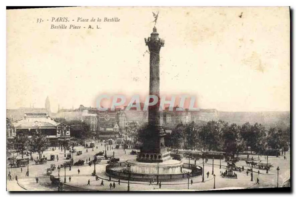 Paris - Praça da Bastilha — coluna da República — A. L. Edições Artísticas - Frente