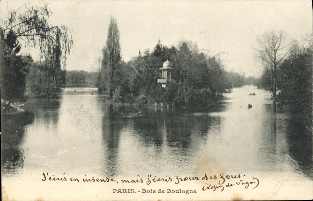 Bois de Boulogne — Lago com kiosque — editor Lopez de Vega - Frente