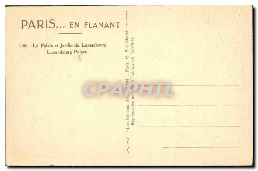 Palast und Garten des Luxembourg — Paris — Éditions d'Art Martel - Rückseite