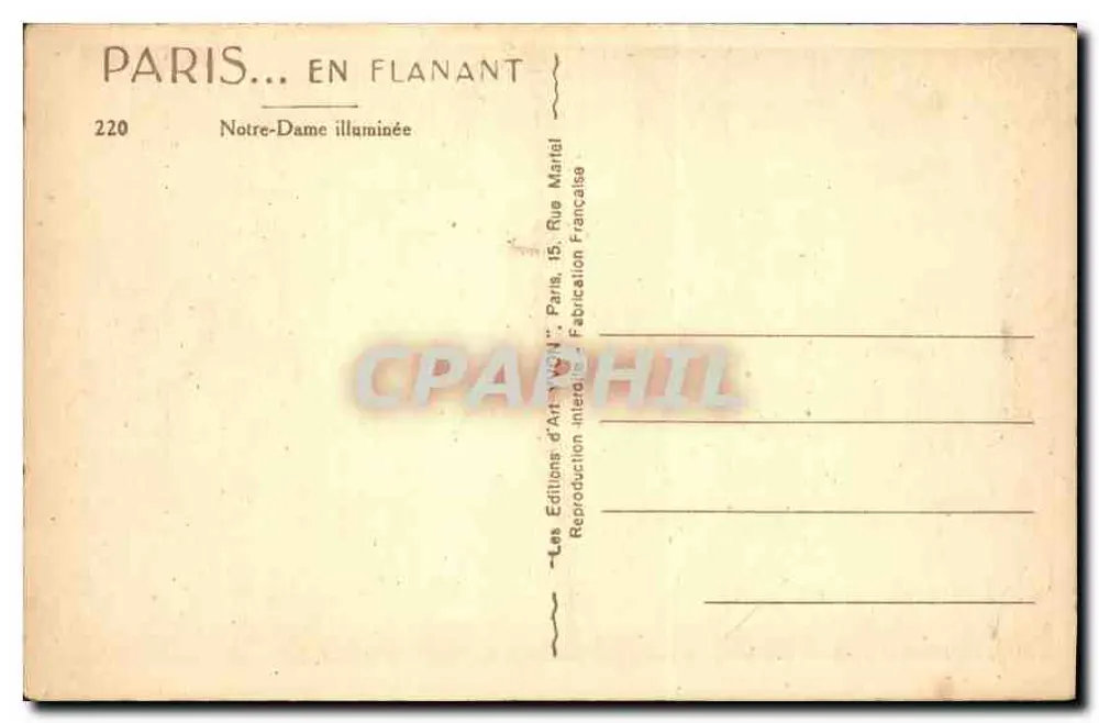 Notre-Dame de Paris — illuminée — Les Éditions d'Art Marial, Paris - Verso