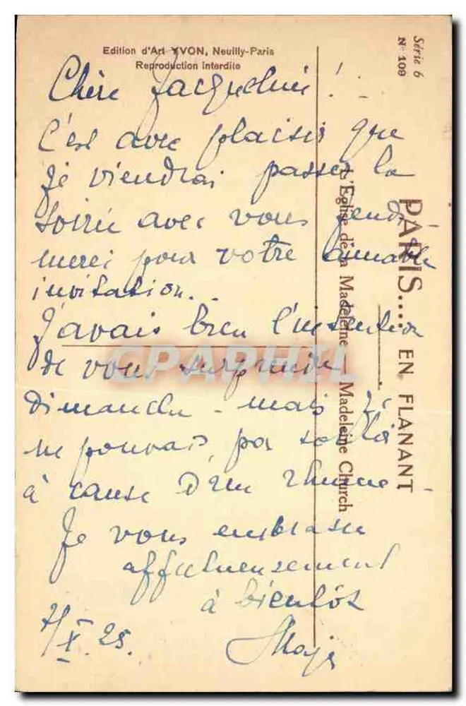 Kirche der Heiligen Magdalena — Paris — Künstlerische Ausgabe YVON, Serie 6, Nr. 109 - Rückseite