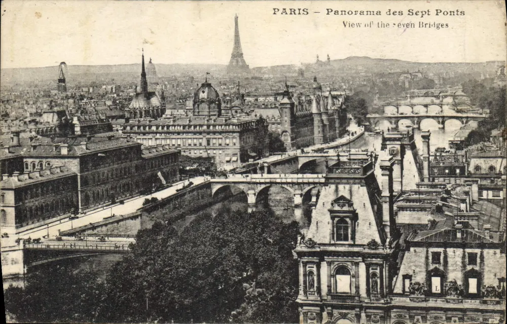 Paris — Panorama dos Sete Pontes — Editor não identificado, número de série não visível - Frente