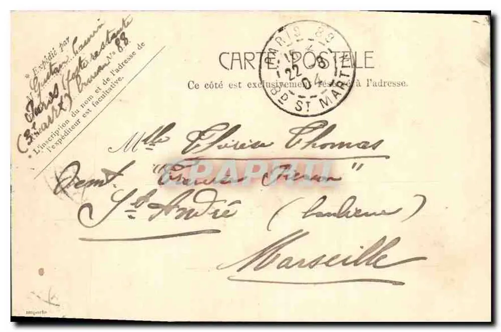 Paris - Faculdade de Direito — Bilhete postal antigo n° 5265, editada por Vatan & Pierre Gustave - Verso