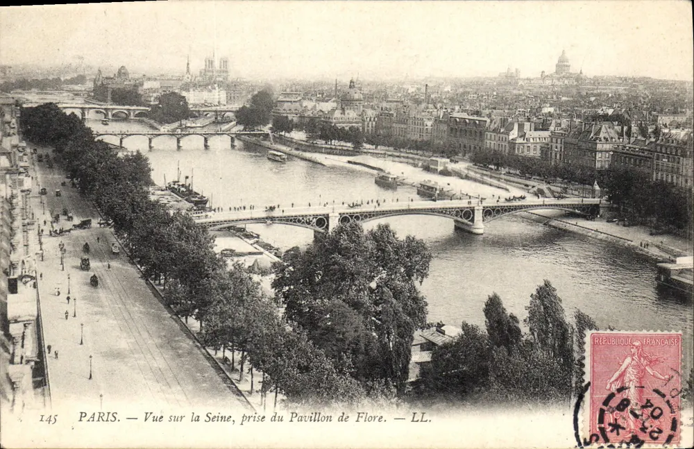 PARIS — Ansicht über die Seine, aufgenommen vom Pavillon de Flore — LL. - Vorderseite