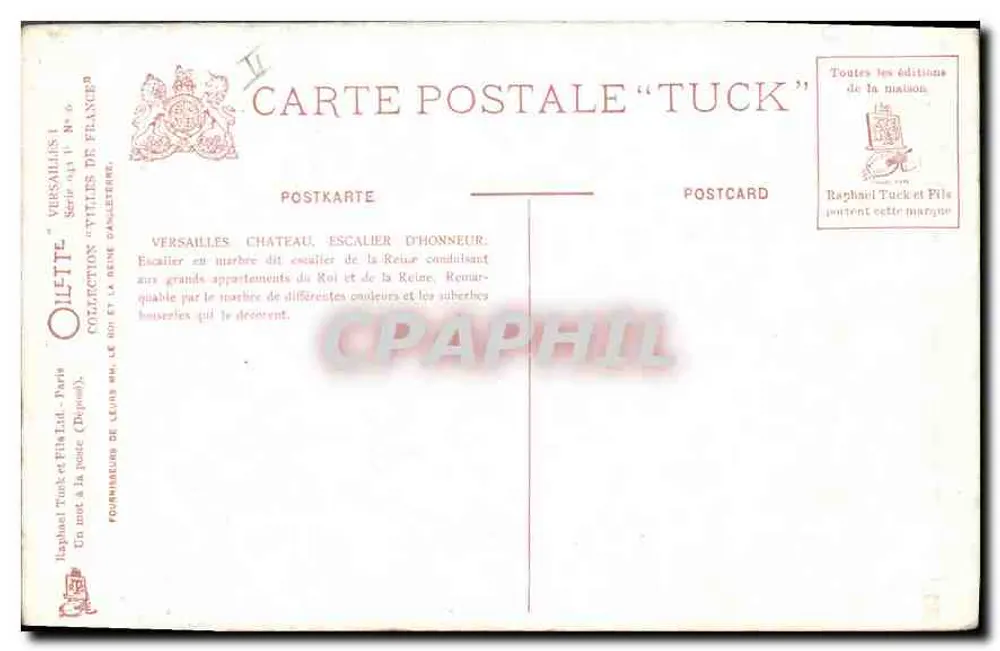 Castelo de Versailles — Escalier d'Honneur — Tuck - Verso