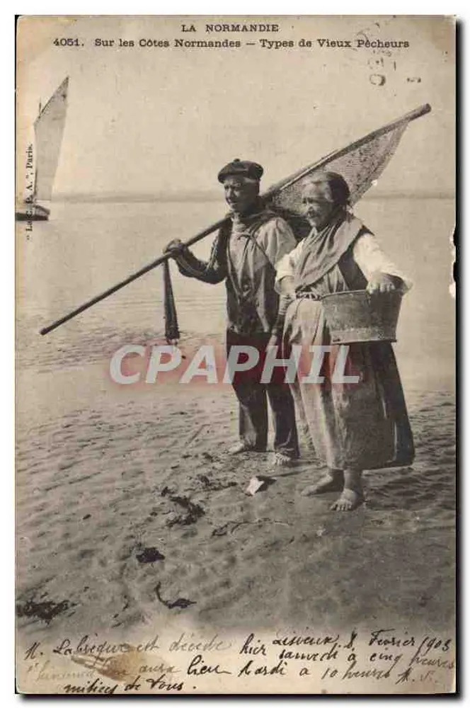 Sur les Côtes Normandes — Types de Vieux Pêcheurs — La Normandie, n°4051, éditeur Labique & Cie, Paris - Vorderseite