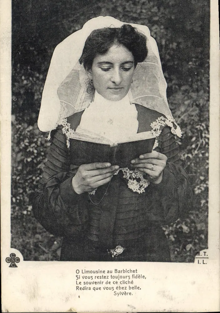 Mulher com véu de noiva lendo um livro — O Limousine au Barbichet — M.T. I.L. - Frente