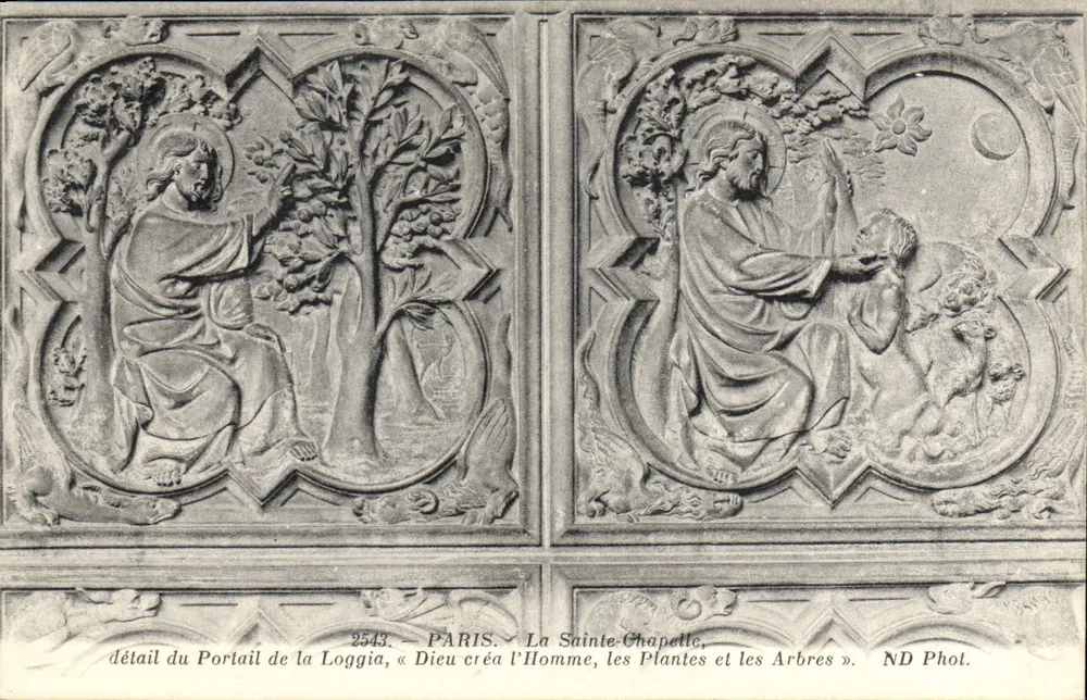 A Santa Capela — detalhe do Portal da Loggia, « Deus criou o Homem, as Plantas e as Árvores » — ND Phot. - Frente