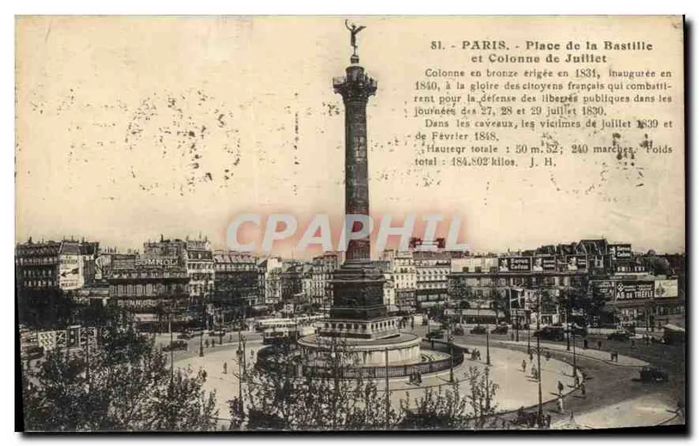 Paris - Place de la Bastille und Säule vom Juli — Verlag J. H., Nr. 51 - Vorderseite