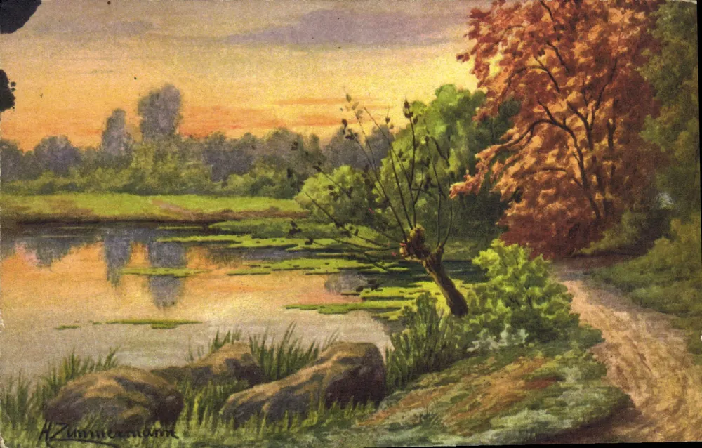 Paisagem de outono à beira de um lago — H. Zimmermann — n° 420 - Frente