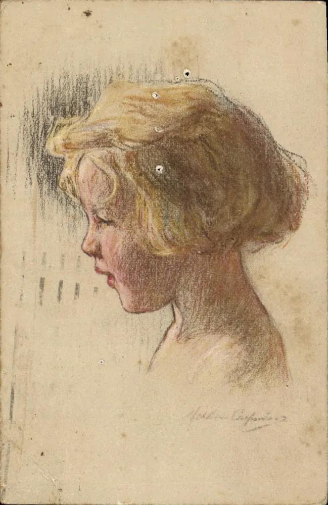 Retrato de moça — desenho a pastel — assinado por Adrien Carpentier - Frente
