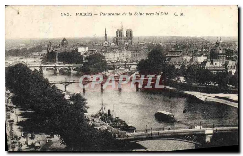 PARIS — Panorama da Seine em direção à Cité — C. M. n° 147 - Frente