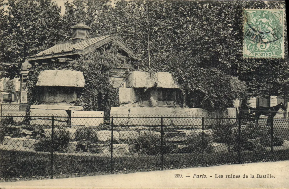 Paris — Les ruines de la Bastille — éditeur IMPRIMÉ SUR LA CARTE n° 209 - Frente
