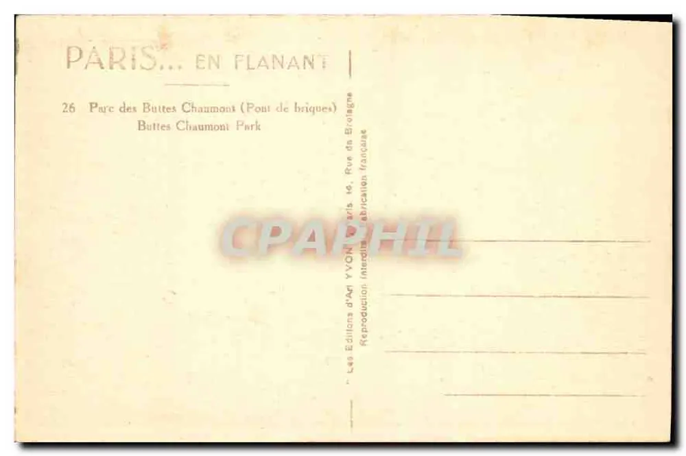 Pont de briques — Parc des Buttes Chaumont — Éditions Yvon - Verso
