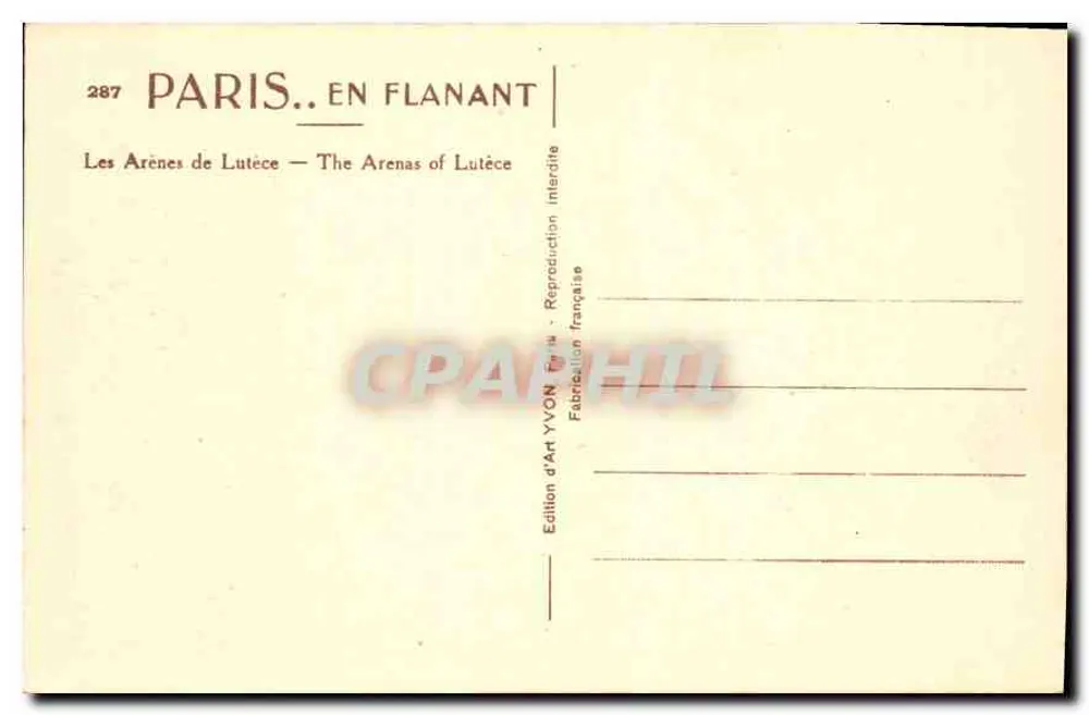 Las Arenas de Lutèce — París. Paseando — Edición de Arte YVON - Reverso