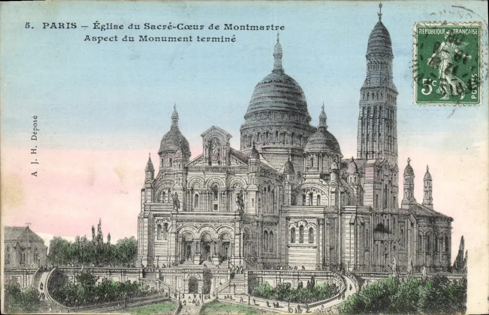Paris — Kirche des Heiligen Herzens von Montmartre — Ansicht des fertiggestellten Denkmals — A. J. H. Einlieferung - Vorderseite