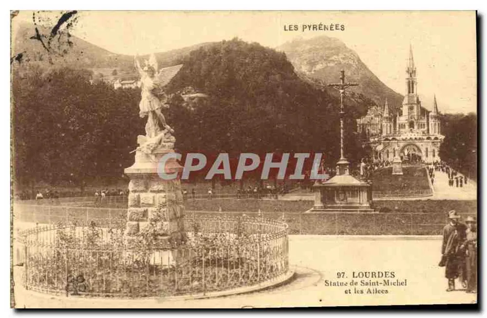 Lourdes — Statue de Saint-Michel et les Ailecas — Éditeur : Imprimerie Illustrée - Recto