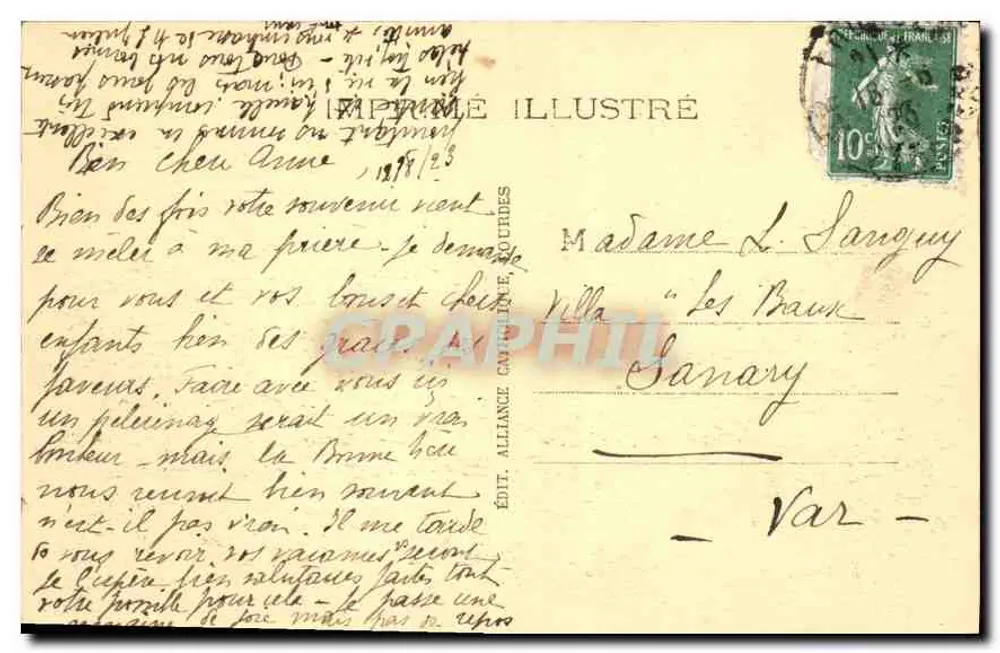 Lourdes — Statue de Saint-Michel et les Ailecas — Éditeur : Imprimerie Illustrée - Verso