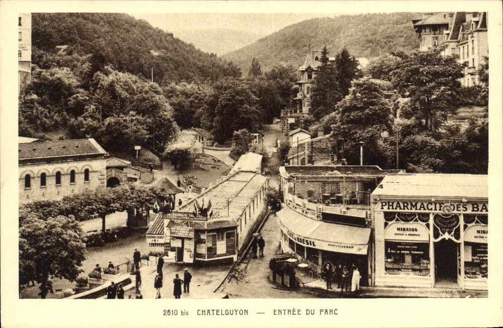 Châtelguyon — Entrada do parque — Edição La Cigogne, Vichy - Frente