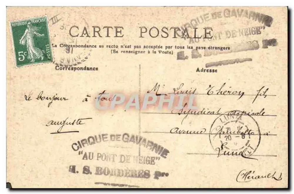 Karawanen, die am Pont de Neige ankommen — Gavarnie — Die Pyrenäen — Verlag M. B. G. n° 717 - Rückseite