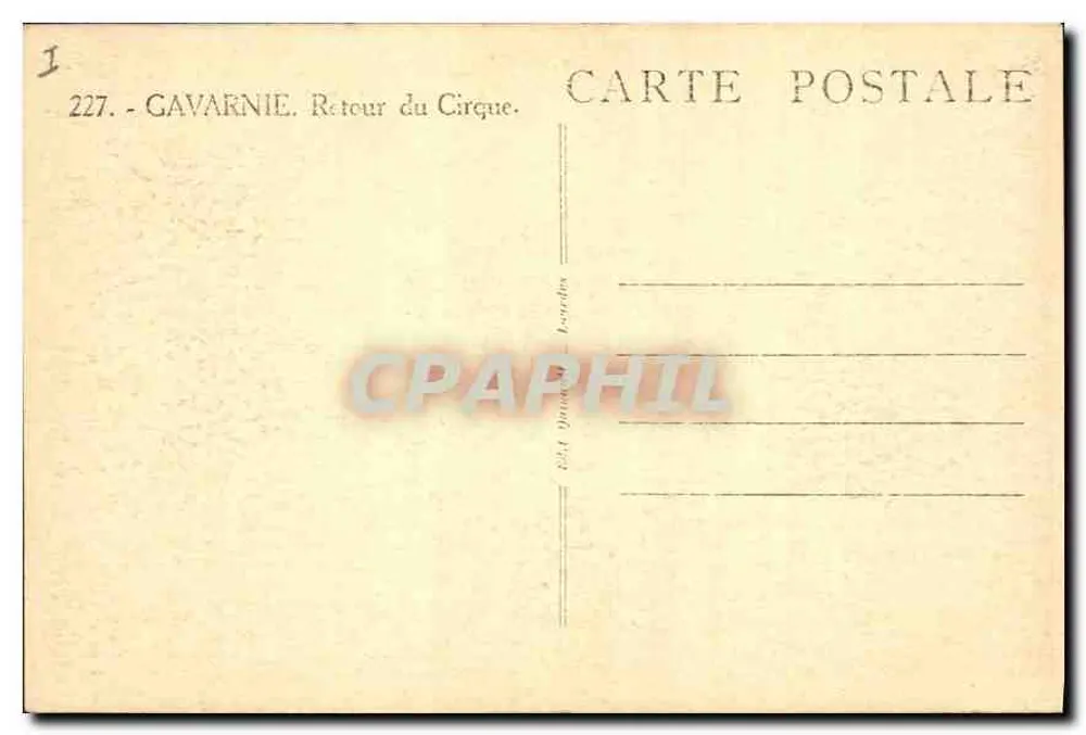 Retorno do Circo — Gavarnie — Ed. B. Baudet, Lourdes, n° 227 - Verso